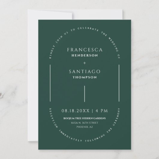 Invitation Emerald Green Arch QR Code Mariage Photo Invitatio (Devant)