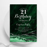 Invitation Emerald Green Argent Agate Marbre 21e anniversaire<br><div class="desc">Émeraude vert et argent agate 21e anniversaire invitation de fête. Design élégant et moderne avec aquarelle agate marbre arrière - plan,  faux parties scintillant argent et typographie script. Carte invitation branchée parfaite pour une célébration anniversaire féminine élégante. Invitations Zazzle imprimées ou téléchargement instantané modèle imprimable numérique.</div>