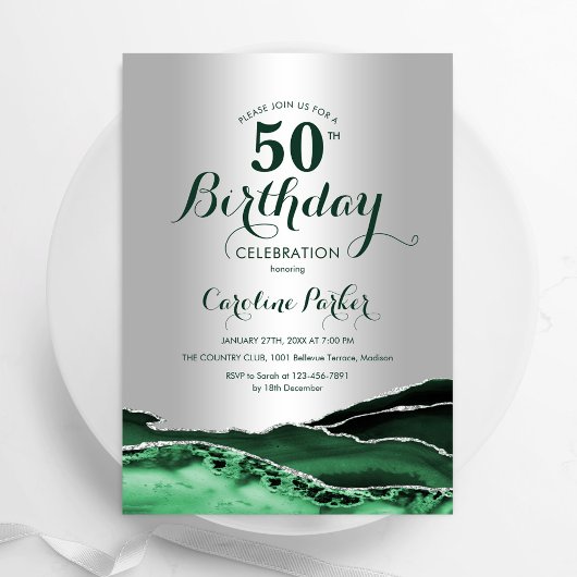 Invitation Emerald Green Argent marbre d'âge 50e anniversaire