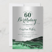Invitation Emerald Green Argent marbre d'âge 60e anniversaire (Devant)