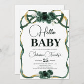 Invitation Emerald Green Baby fille Douche, fleurs (Devant / Derrière)