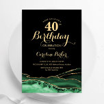 Invitation Emerald Green Black Gold Agate 40e anniversaire<br><div class="desc">Émeraude vert,  noir et or agate 40e anniversaire invitation de fête. Design moderne élégant avec aquarelle verte agate marbre arrière - plan,  fausse parties scintillant or et typographie script. Carte invitation branchée parfaite pour une célébration anniversaire féminine élégante. Invitations Zazzle imprimées ou téléchargement instantané modèle imprimable numérique.</div>