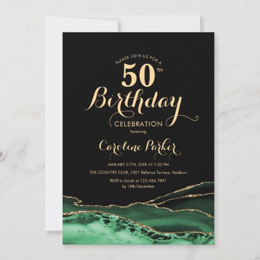 Invitation Emerald Green Black Gold Agate 50e anniversaire (Devant)