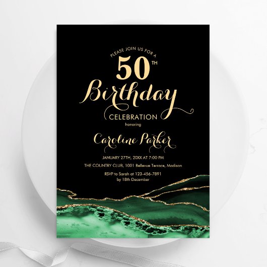 Invitation Emerald Green Black Gold Agate 50e anniversaire