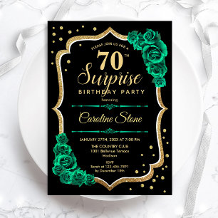 Invitation Emerald Green Black Gold Surprise 70e anniversaire
