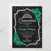 Invitation Emerald Green Black Silver Elegant Quinceanera (Devant)