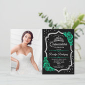 Invitation Emerald Green Black Silver Photo Quinceanera (Debout devant)