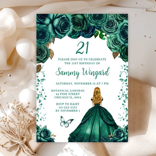 Invitation Emerald Green Blonde Hair Princess Anniversaire