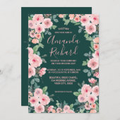 Invitation Emerald Green Blush rose Rustique Mariage floral (Devant / Derrière)