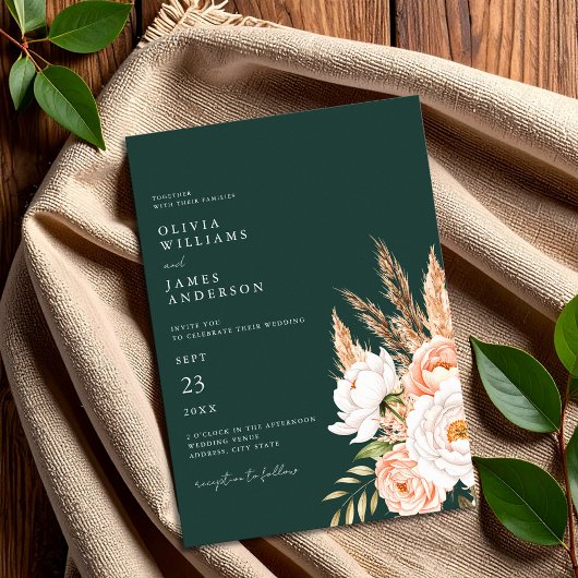 Invitation Emerald Green Boho Chic Floral Mariage