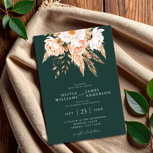 Invitation Emerald Green Boho Chic Floral Mariage
