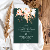 Invitation Emerald Green Boho Chic Floral Mariage