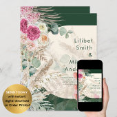 Invitation Emerald Green BOHO Floral rose Mariage