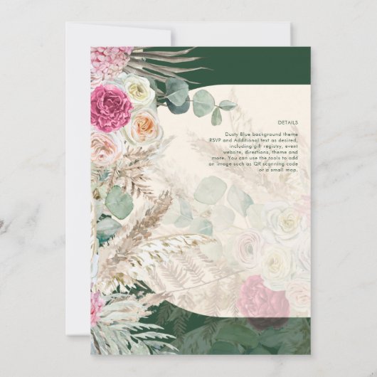 Invitation Emerald Green BOHO Floral rose Mariage (Dos)