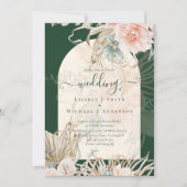 Invitation Emerald Green BOHO Peach Pampas Grass Mariage (Devant)