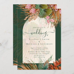 Invitation Emerald Green Boho Tropical Pampas Grass Mariage