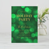 Invitation Emerald Green Bokeh Lights Faux Gold (Debout devant)