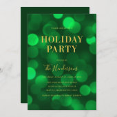 Invitation Emerald Green Bokeh Lights Faux Gold (Devant / Derrière)