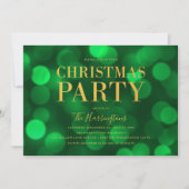 Invitation Emerald Green Bokeh Lights Gold Christmas Party (Devant)