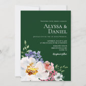Invitation Emerald Green Bold Floral Aquarelle Mariage (Devant)
