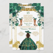 Invitation Emerald Green Boots Espagnol Or 15 Años Anniversai (Devant / Derrière)
