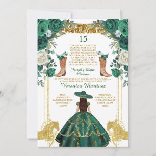 Invitation Emerald Green Boots Espagnol Or 15 Años Anniversai