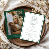 Invitation Emerald Green botanical crest monogram wedding