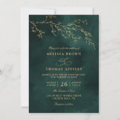 Invitation Emerald Green Botanical Elegant QR Code Wedding (Devant)