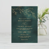 Invitation Emerald Green Botanical Elegant QR Code Wedding (Debout devant)