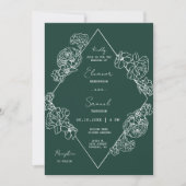 Invitation Emerald Green Botanical Line Art Boho QR Code (Devant)