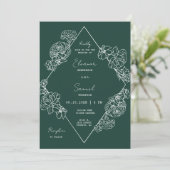 Invitation Emerald Green Botanical Line Art Boho QR Code (Debout devant)