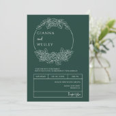 Invitation Emerald Green Botanical Line Art QR Code Photo (Debout devant)