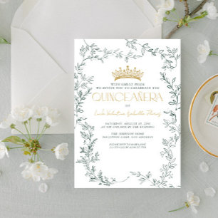 Invitation Emerald Green Botanique Floral Quinceañera