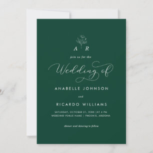 Invitation Emerald Green Botanogram QR Code Mariage