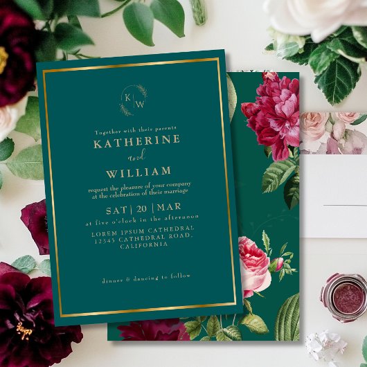 Invitation Emerald Green Bourgogne Dusty Rose Mariage