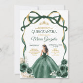 Invitation Emerald Green Bow Princess Gold Crown Quinceañera (Devant)