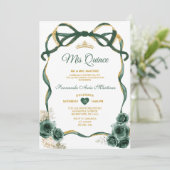 Invitation Emerald Green Bow Ribbon Gold Mis Quince (Debout devant)