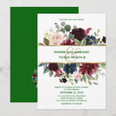 Invitation Emerald Green Burgundy Navy Mariage Floral or (Devant / Derrière)