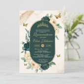 Invitation Emerald Green Butterfly Floral Quinceañera (Debout devant)