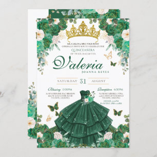 Invitation Emerald Green Butterfly Princess Quinceanera Rose