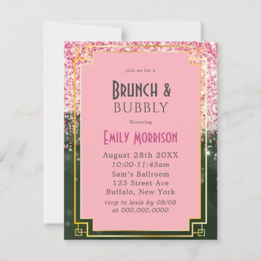 Invitation Emerald Green Canyon Rose Art Déco Brunch & Bubbly (Devant)