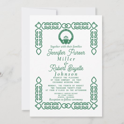 Invitation Emerald Green Celtic Knot Claddagh (Devant)