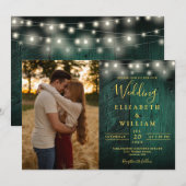 Invitation Emerald Green Chaîne Lumières Mariage Photo (Devant / Derrière)
