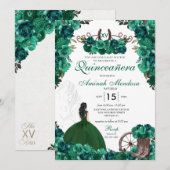 Invitation Emerald Green Charra Bottes florales Quinceañera (Devant / Derrière)