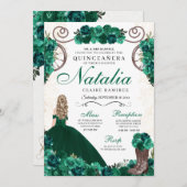 Invitation Emerald Green Charra Princess Quinceanera (Devant / Derrière)