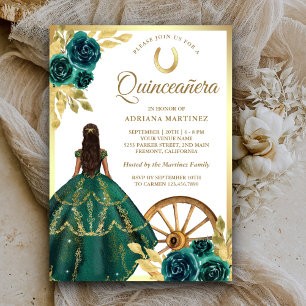 Invitation Emerald Green Charro Robe Florale Or Quinceanera