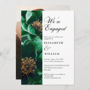Invitation Emerald Green Chic Floral Engagement