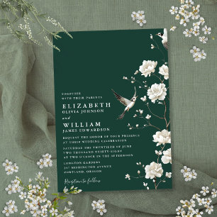 Invitation Emerald Green Chinoiserie Floral Garden Wedding