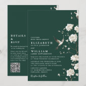 Invitation Emerald Green Chinoiserie Floral QR Code Mariage (Devant / Derrière)