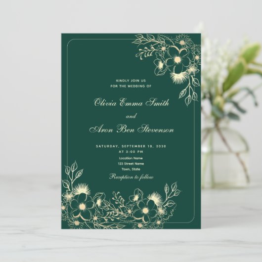 Invitation Emerald Green Classic Code QR Mariage (Debout devant)